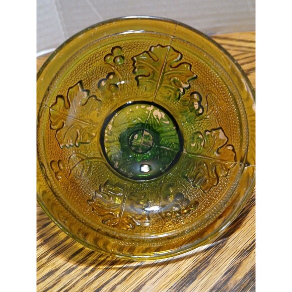 Vintage Jeannette Glass Ombre Amber Green Grape Pattern footed candy dish - Picture 6 of 16